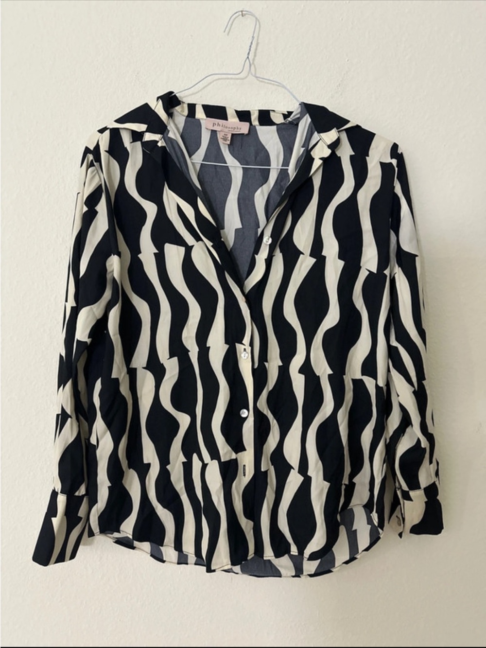 Philosophy Black and White Wavy-Print Button Down Shirt